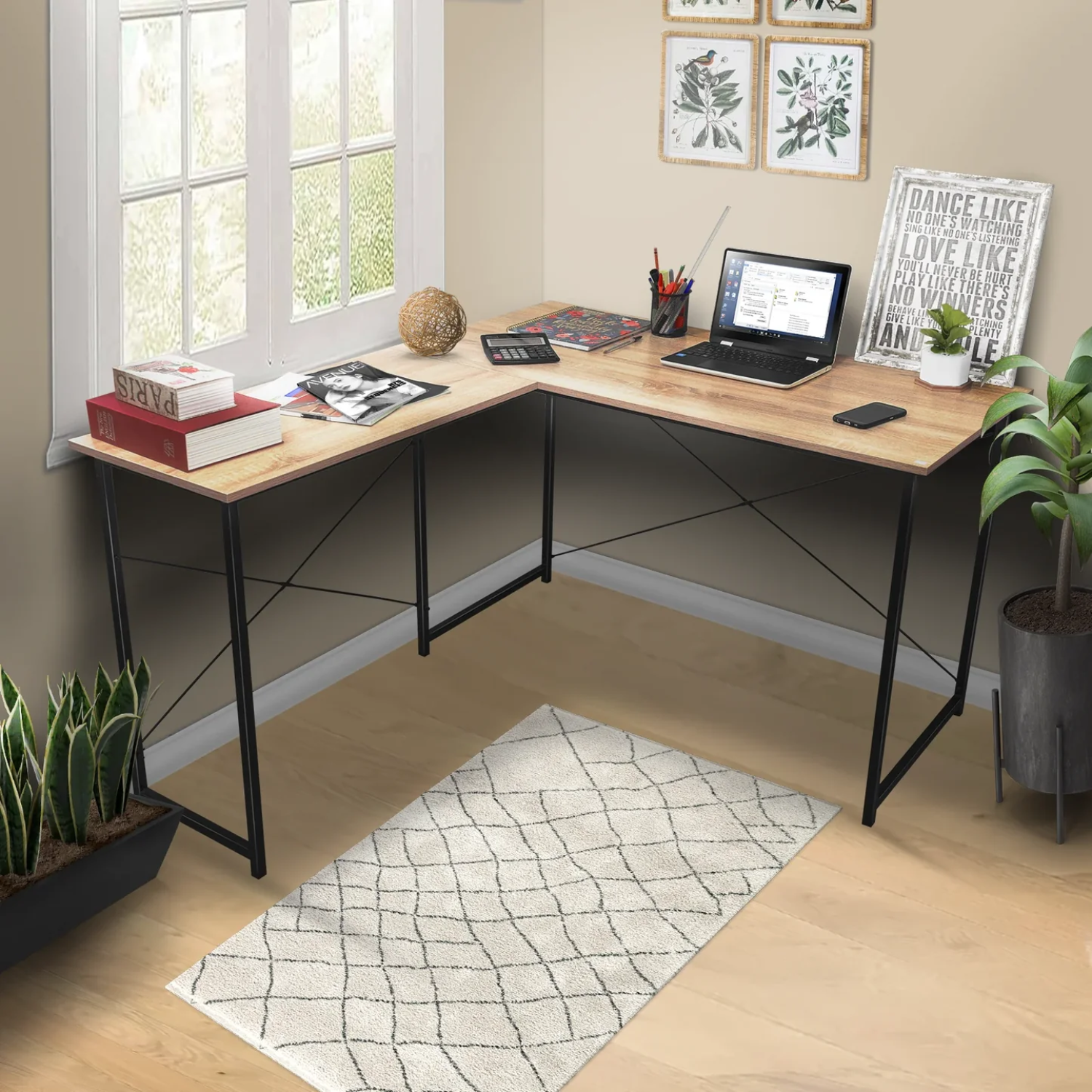 Escritorio con forma de "L" TOP LIVING Desk-11 beige y negro